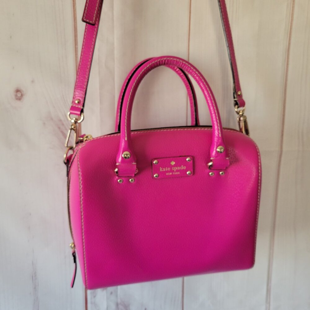 Kate Spade New York Pink Magenta Leather Satchel Purse w/ Detachable Crossbody - Picture 2 of 11
